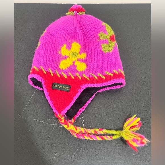 Jennifer Iburg 100% Wool Colorful Trapper Hat with Pom and Tassels - Picture 2 of 4